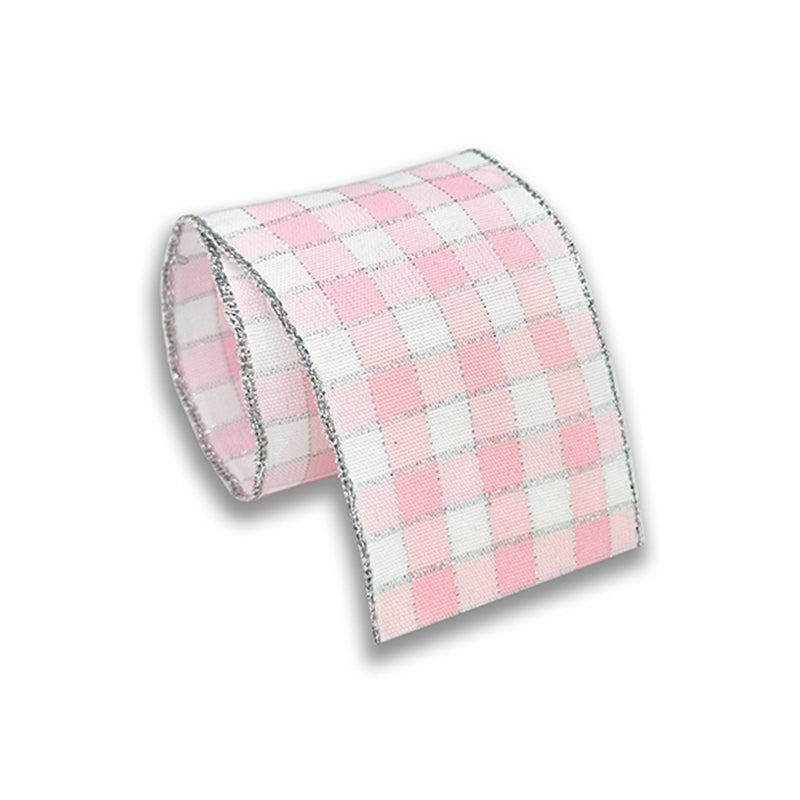 Fita Aramada Xadrez Sun 60mm/9,15m Colorida — Laços e Decoração - Rosa Claro | Fita Aramada