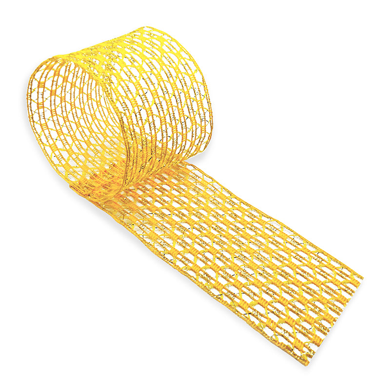 Tela Aramada Cristal com Fio Metalizado - Amarela | Tela Decorativa